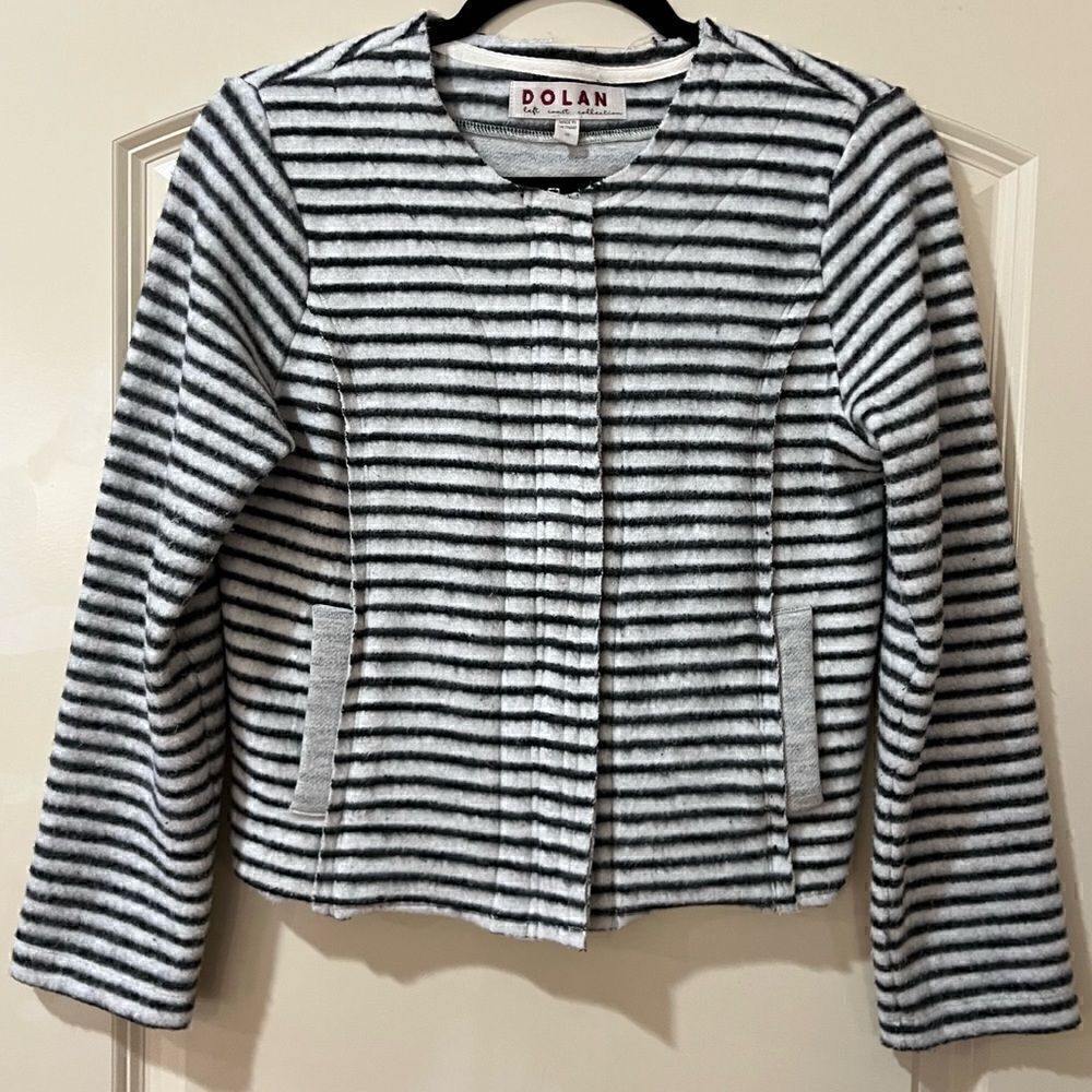 ANTHROPOLOGIE DOLAN Long Sleeve Striped Moto Jacket Black Cream Women’s Size XS